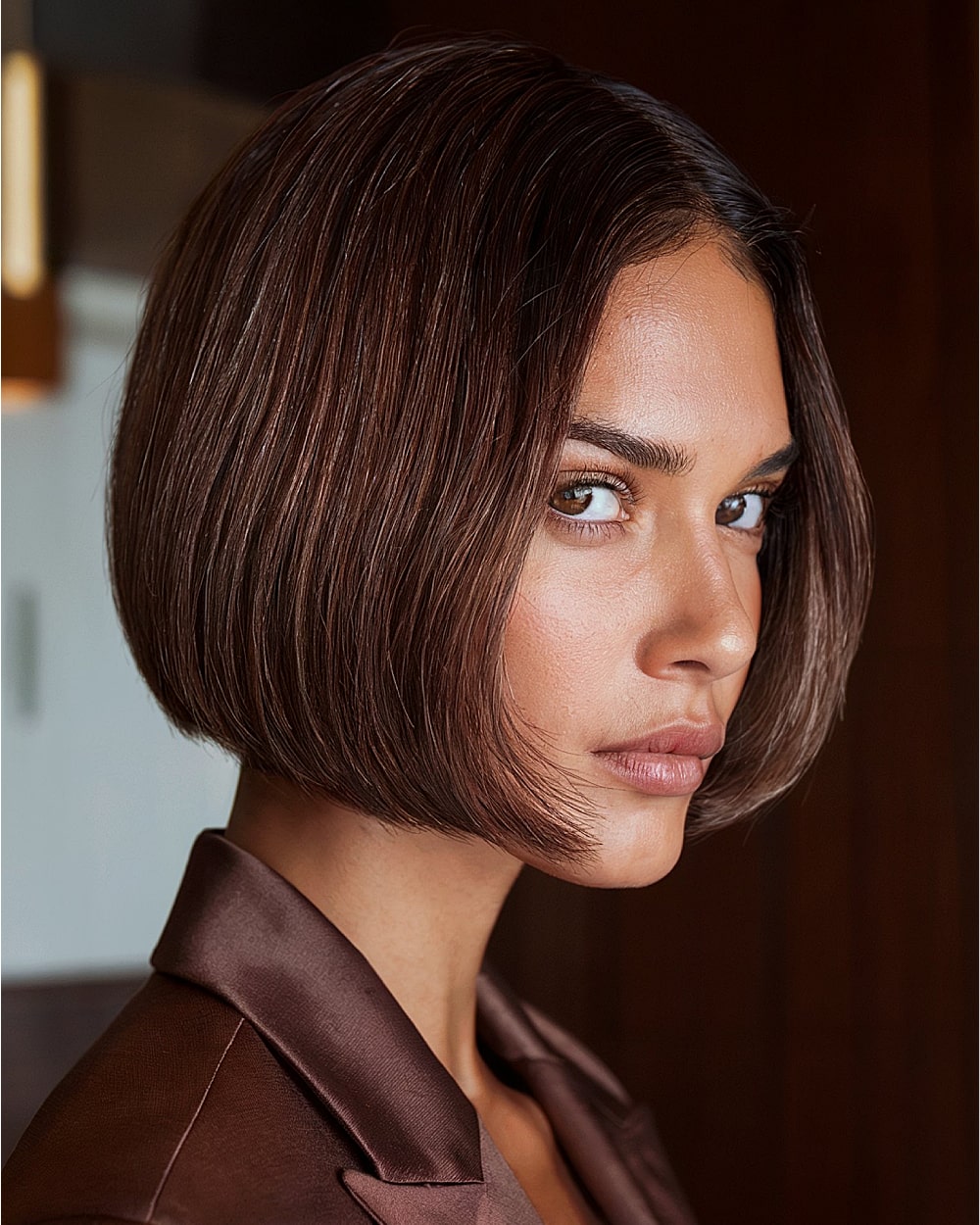 Bouncy pinch bob with subtle layering and airy ends for thick straight hair