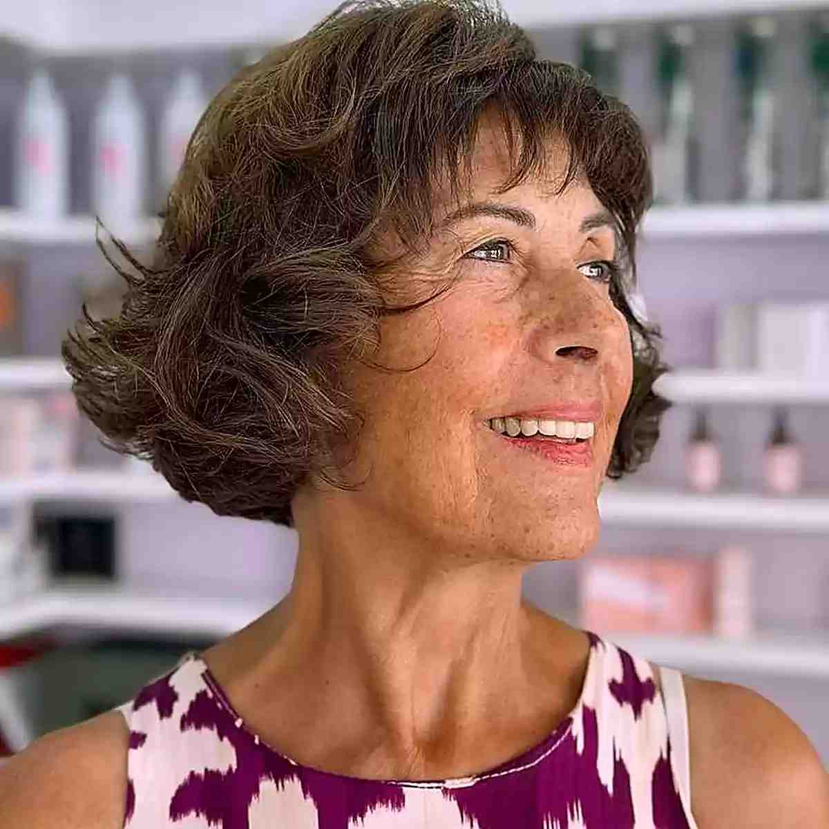 Textured French Bob with Thin Bangs for ladies in their 50s