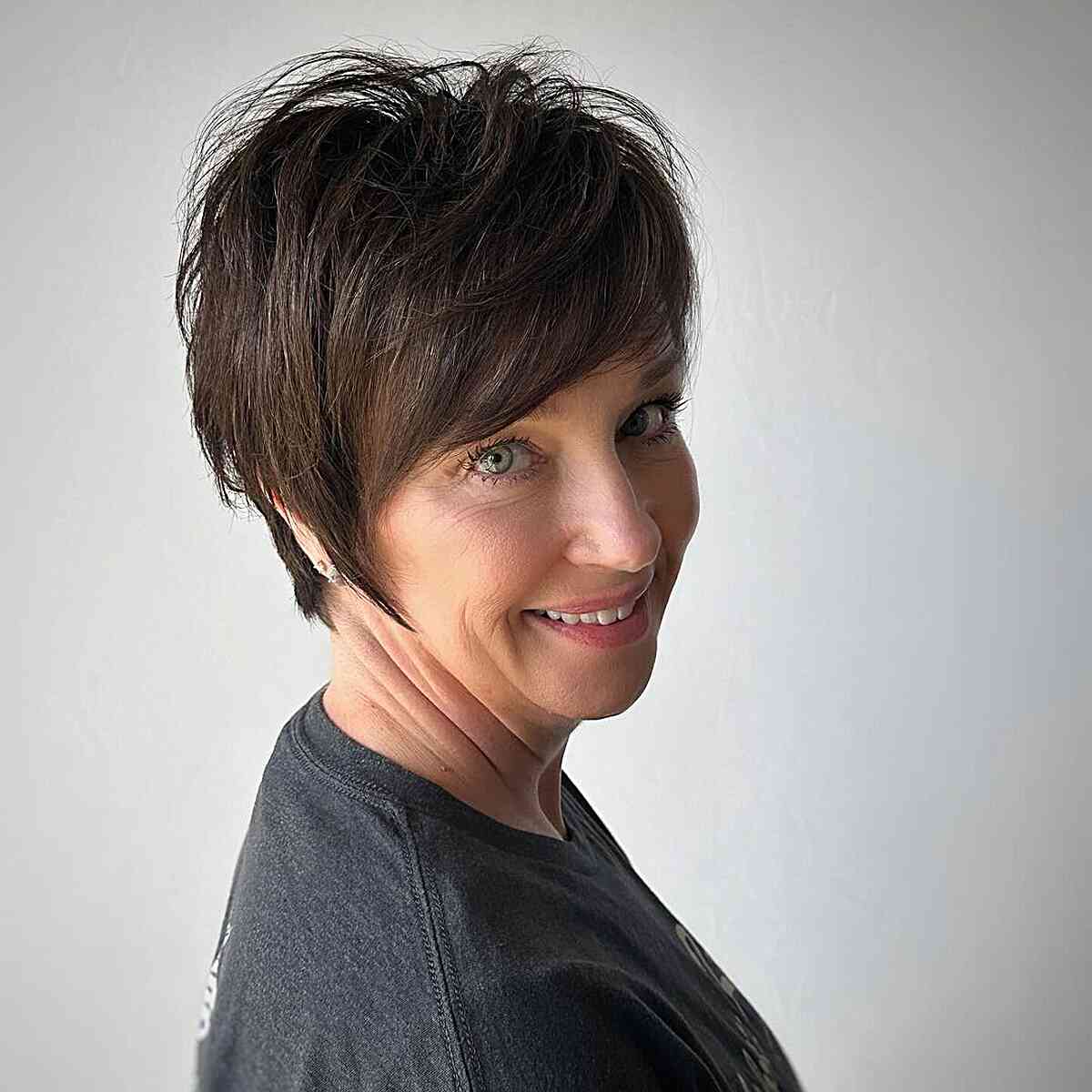 Textured Messy Long Pixie on Thick-Haired Women Over 60