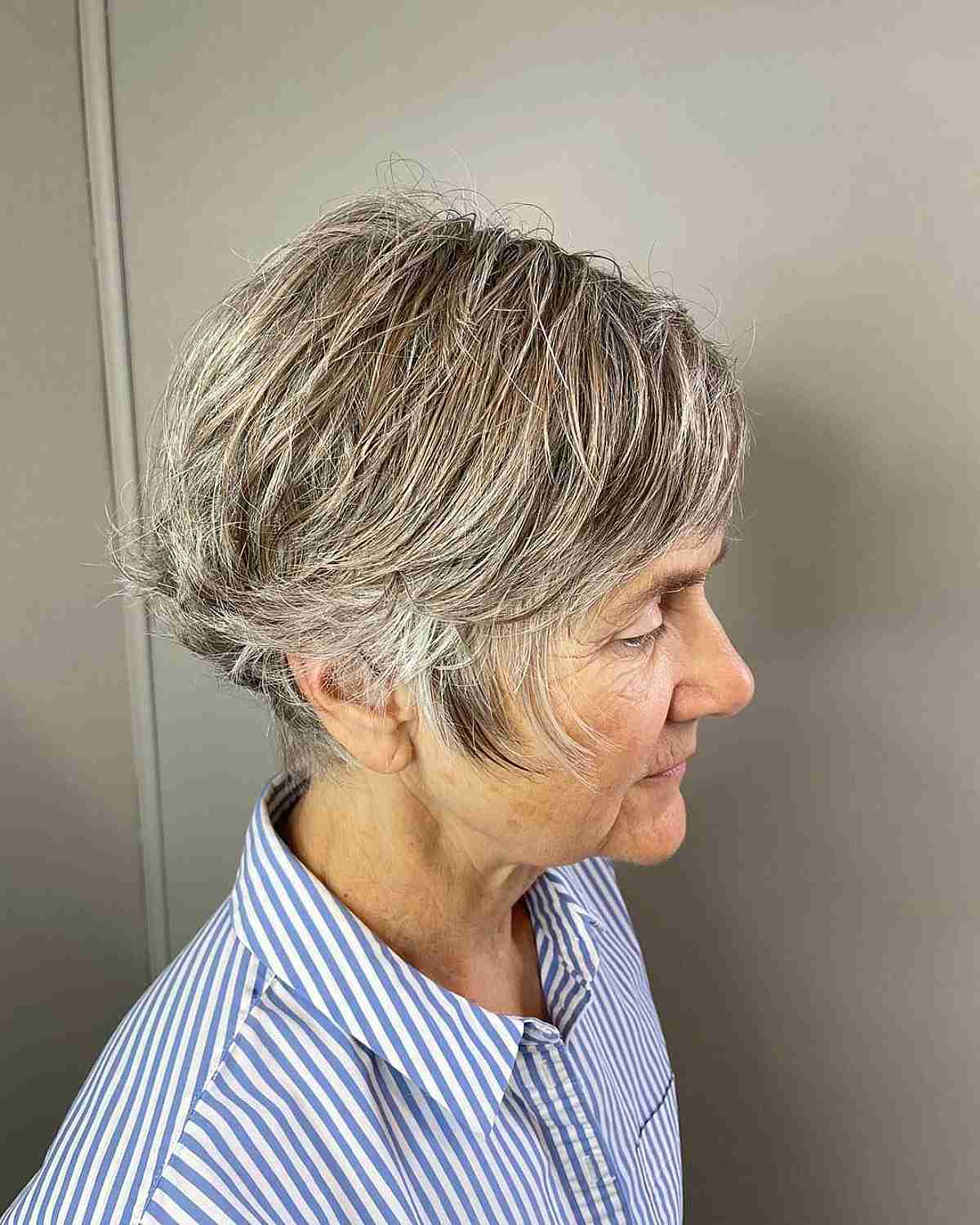 Textured Short Thick Haircut with Tousled Layers on Women over 60