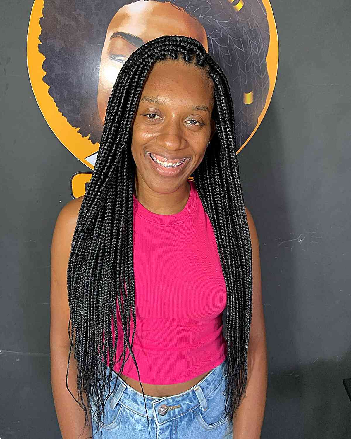 Very Long Thick Black Large Knotless Box Braids with Thinner Ends