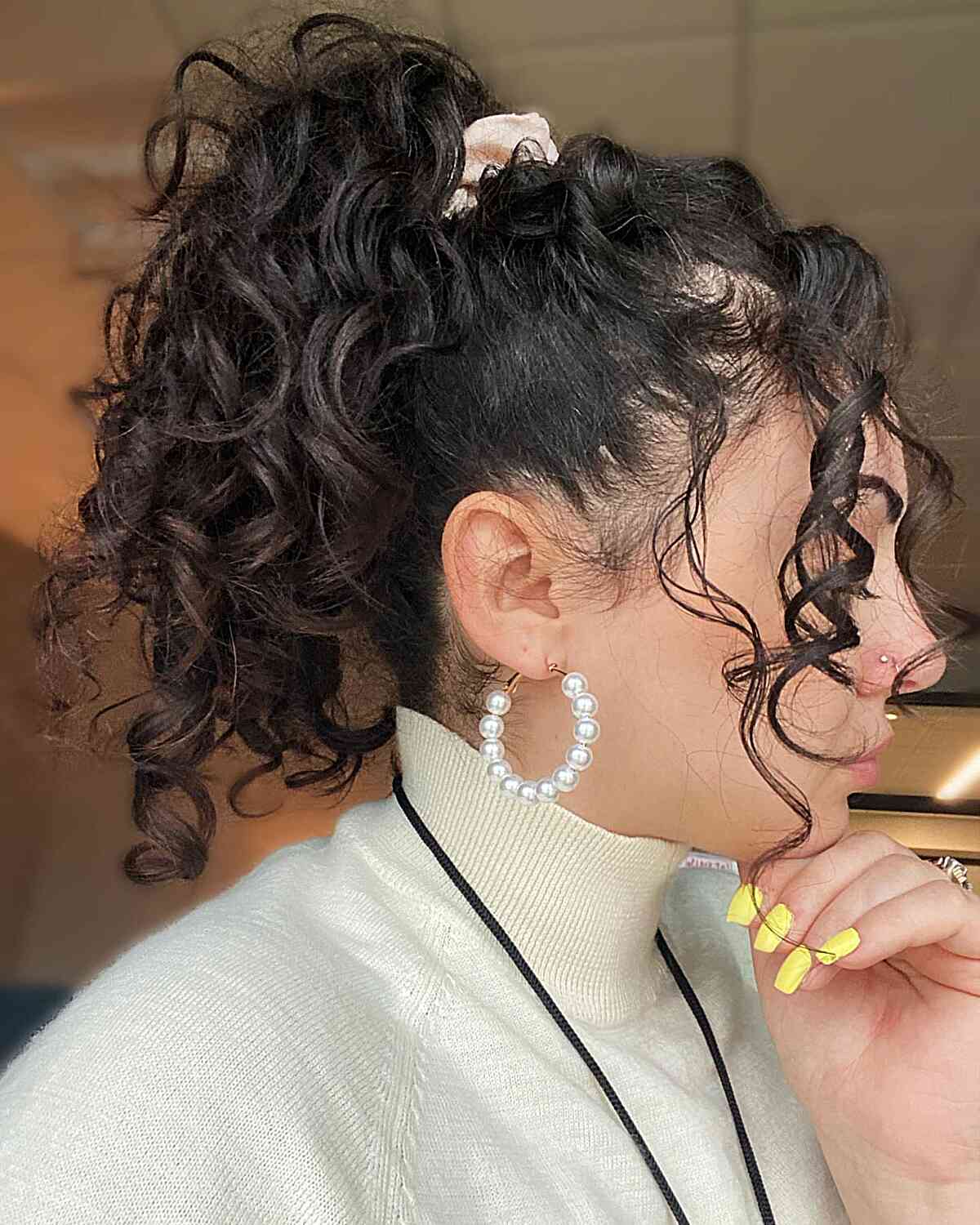Tousled Curly Ponytail Updo for Medium Hair