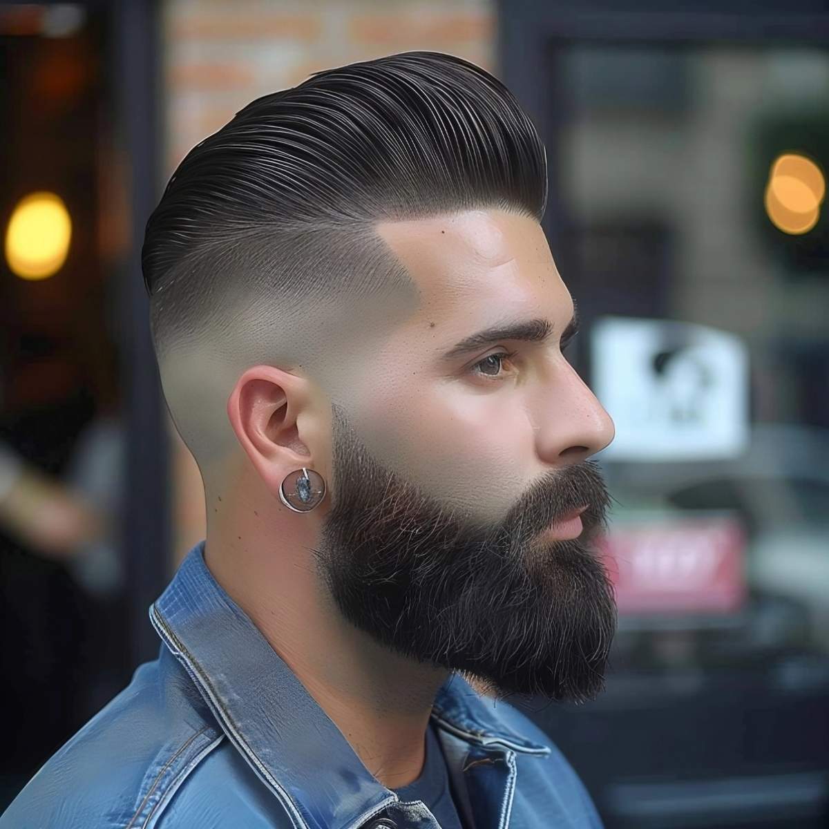 Unique transitional pompadour fade cut for men