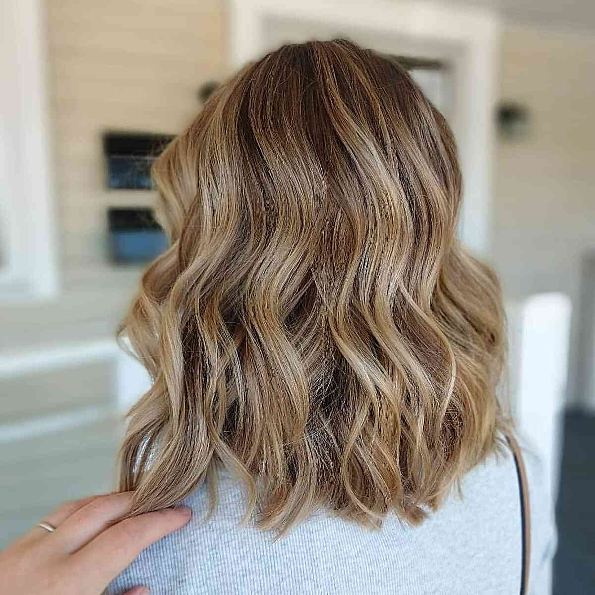 Trendy Honey Long Messy Bob Shoulder Length Hair