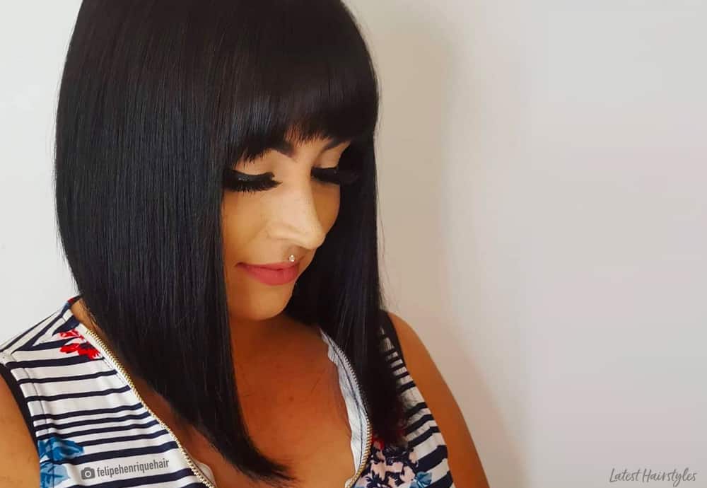 Image of Blunt asymmetrical bob with bangs