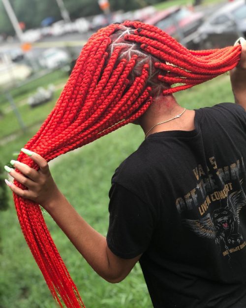 Red box braids are a type of braiding style that divides the pilus into Here are xv Hot Examples of Red Box Braids