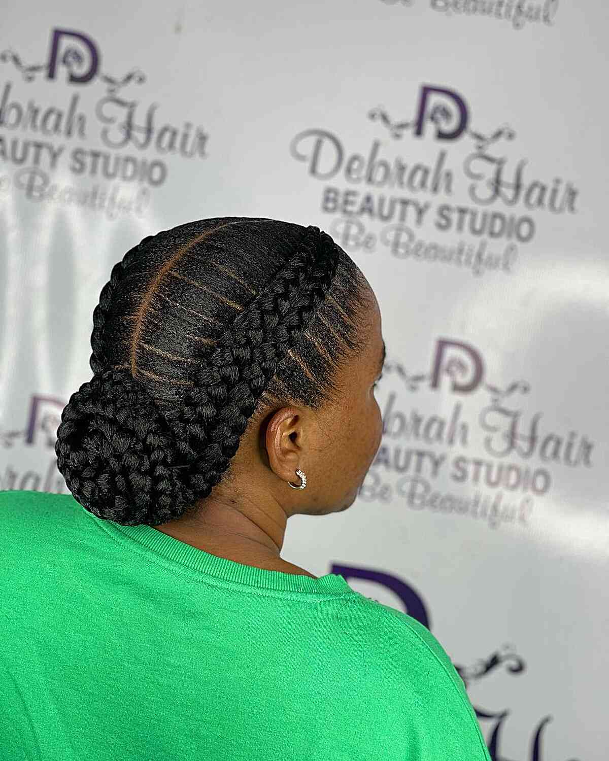 Two Double Braids Bun Updo with Center Part