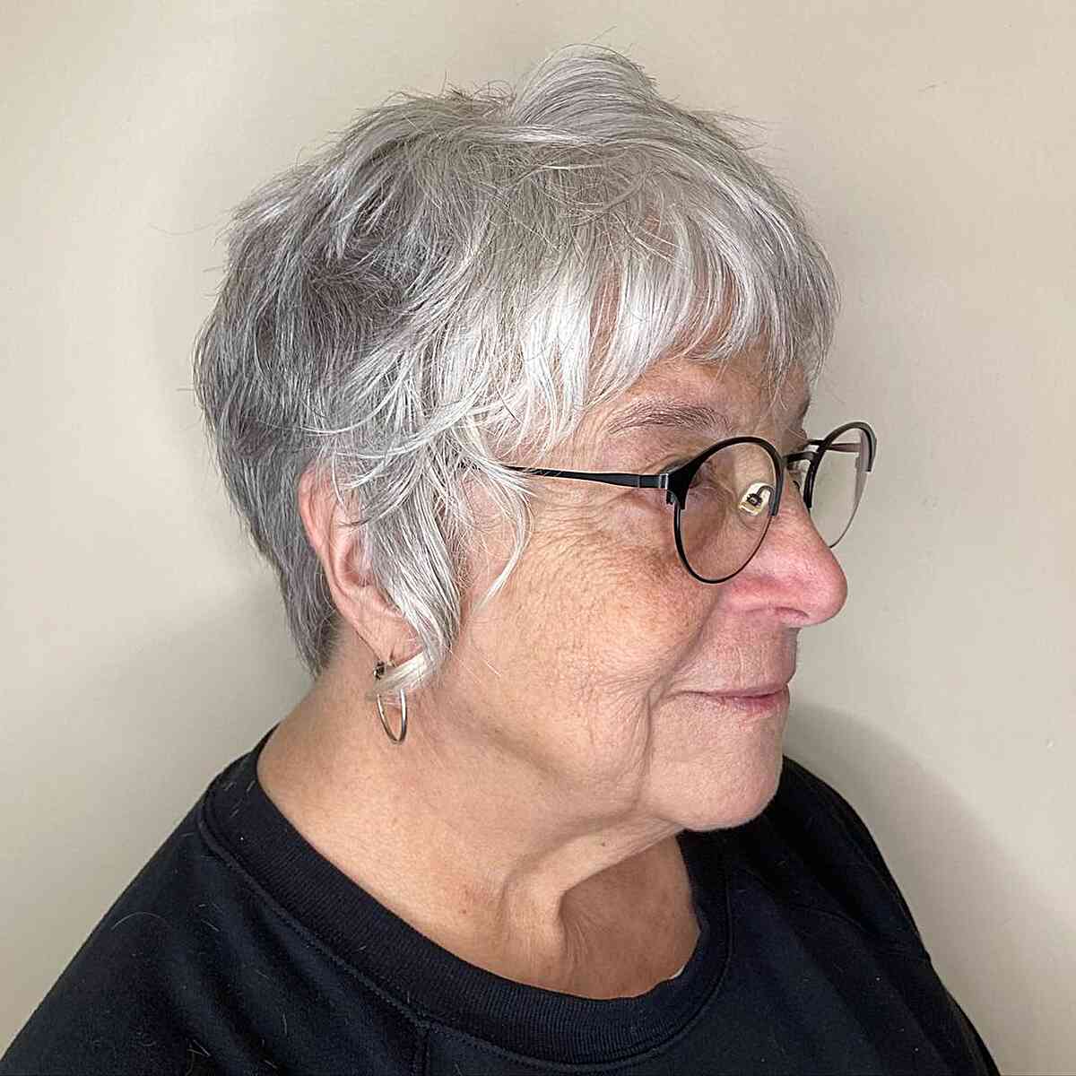 Two-Toned Gray Pixie for Grandmas with Silver-Grey Hair