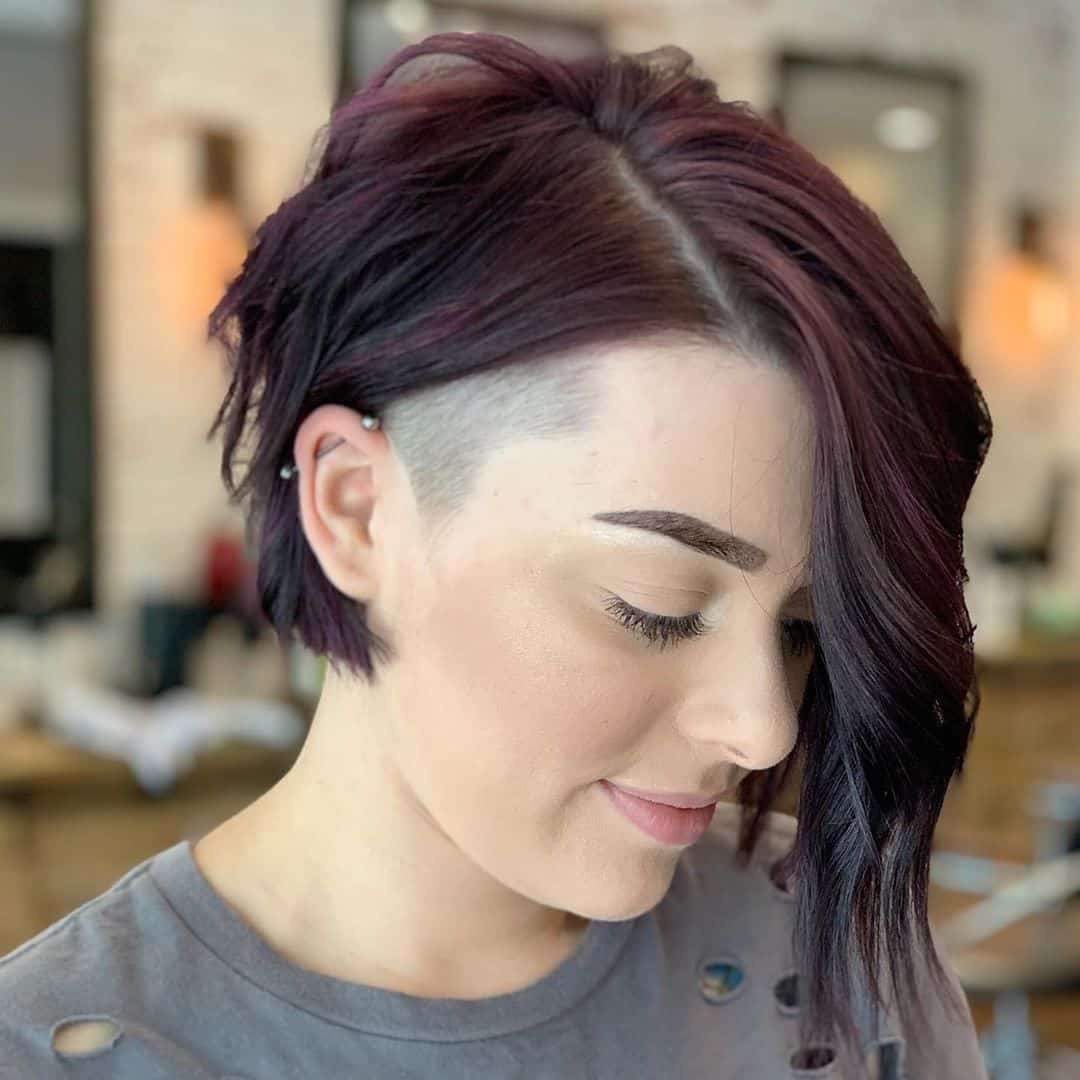 Image of Short blunt bob with side shave wavy hair