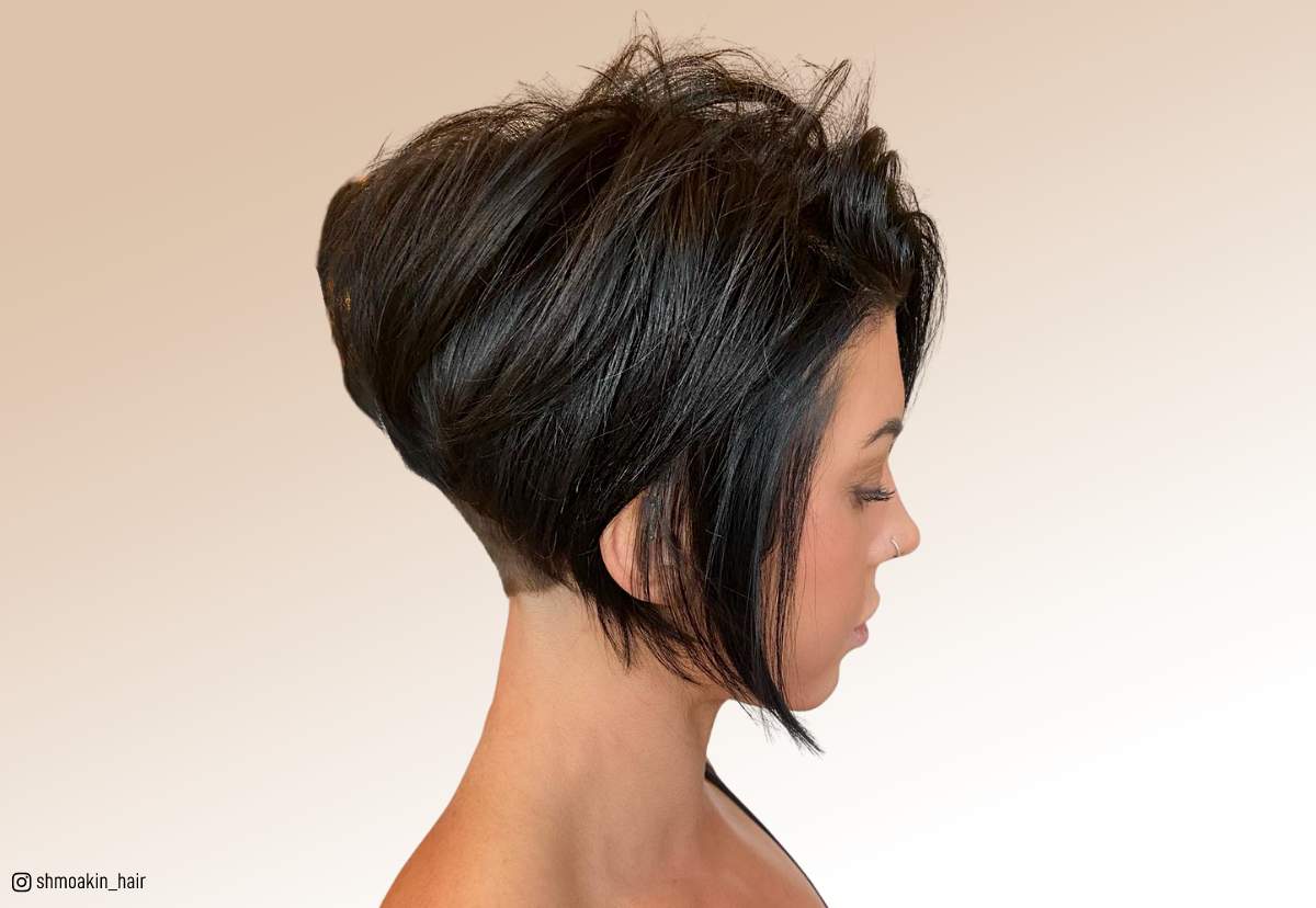 Image of Blunt cut bob with nape undercut over 50