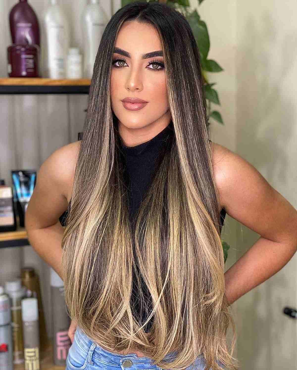 Very Long Straight Hair with Balayage