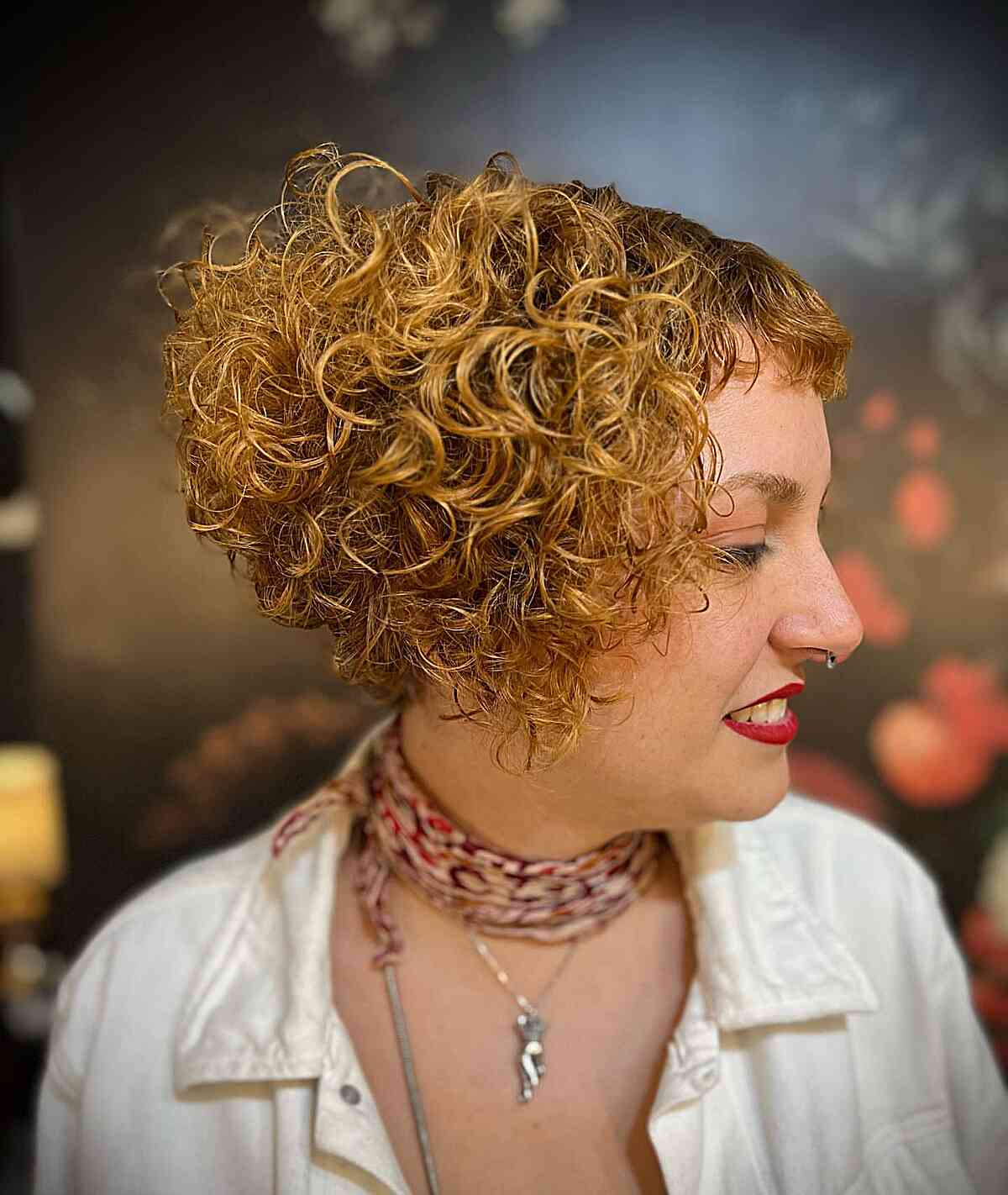 Very Short Jaw-Length A-Line Curly Bob with Micro Bangs