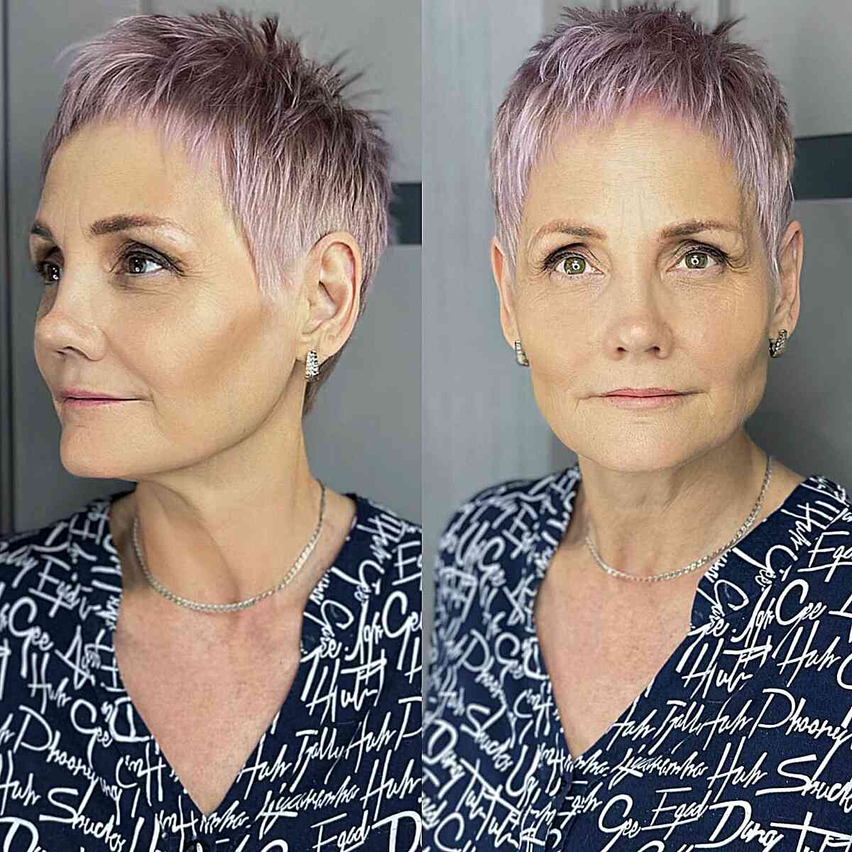 Very Short Purple Choppy Pixie Cut for Ladies Over 50 with Thin Hair