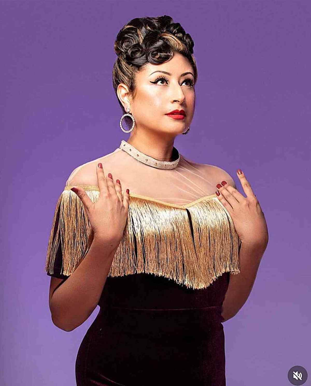 A shoulder length vintage updo