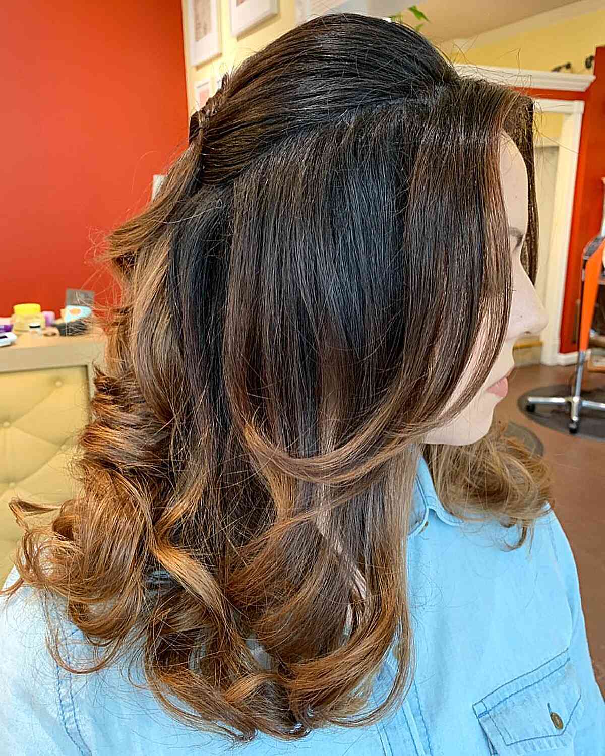 Voluminous Half Updo for Mid-Length Hair