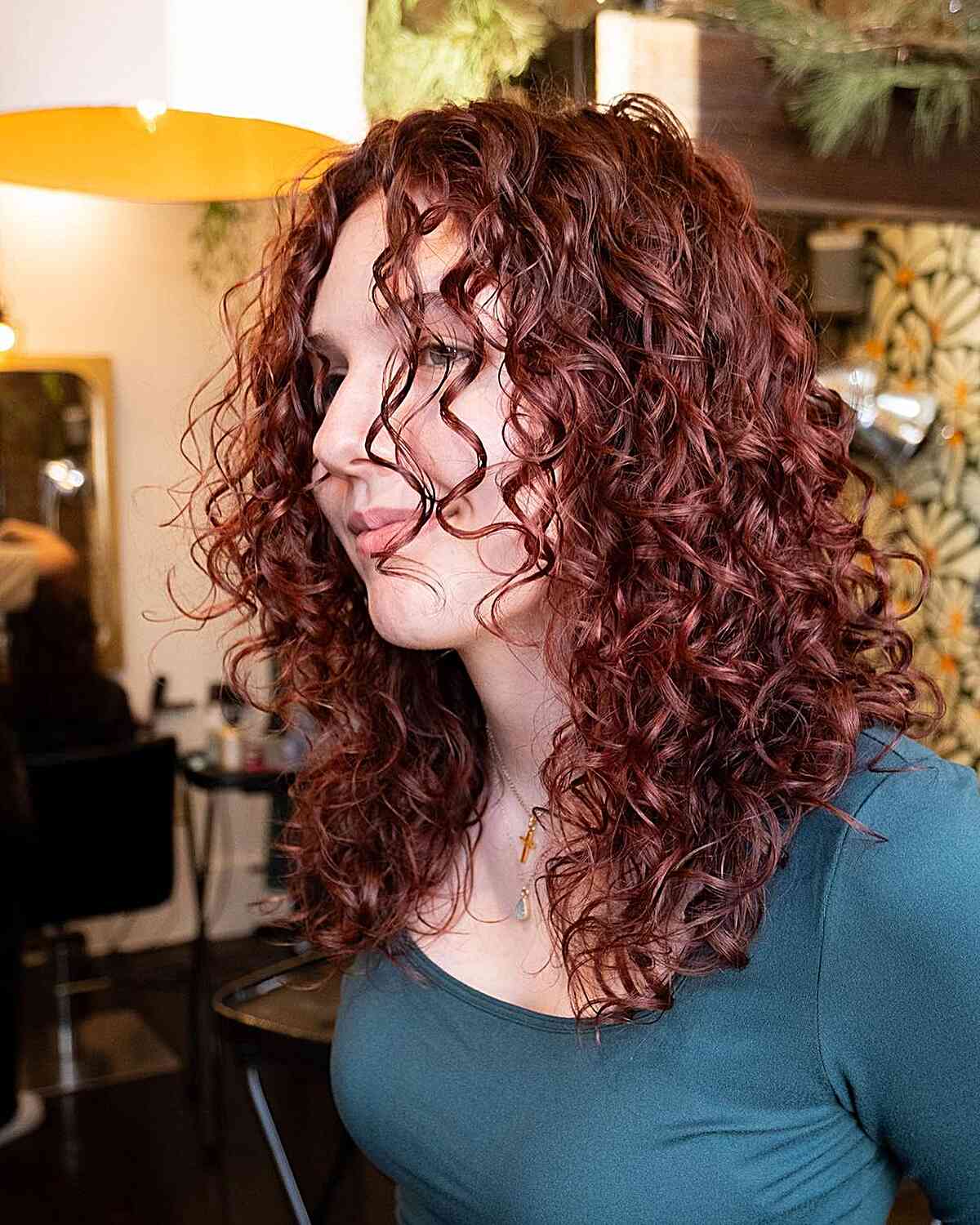 Mid-Length Warm Cherry Cola Red Curls