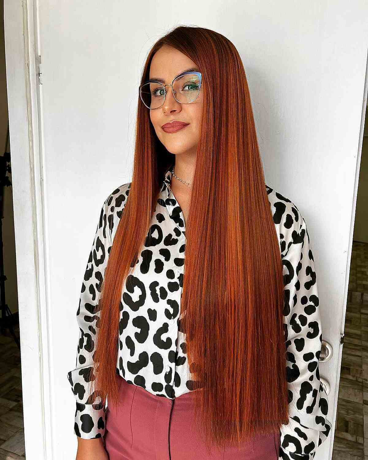 Waste-Length Sexy Dark Auburn Straight Hair