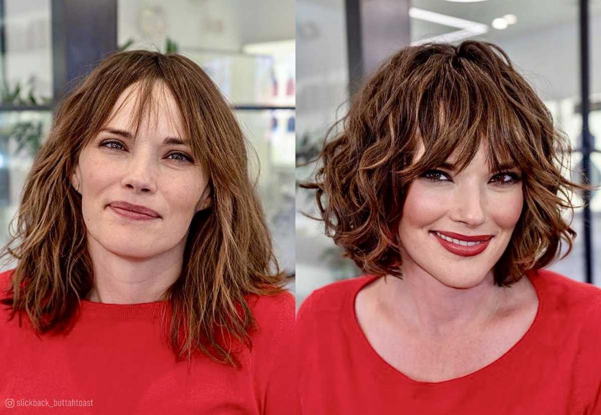 Image of Long wavy blunt cut with a layered fringe