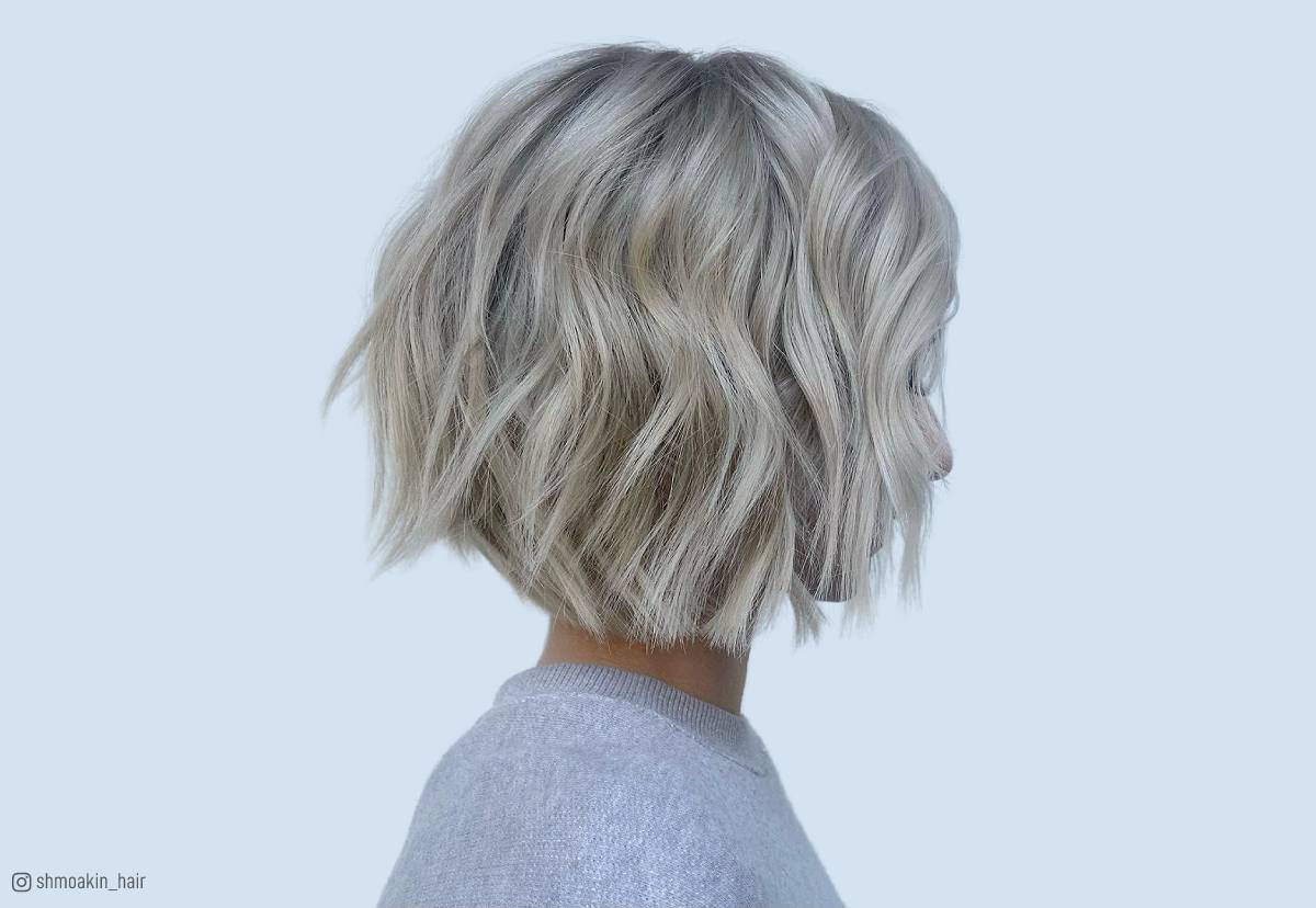 Image of a blunt grey bob with wavy hair