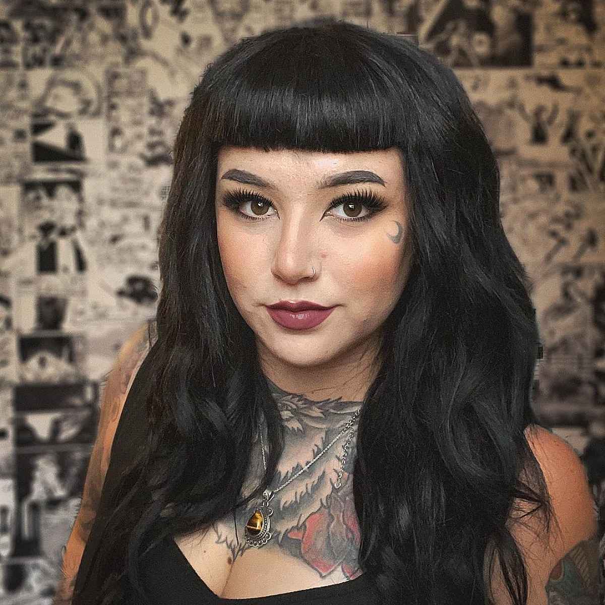 Easy wavy long hair with baby bangs