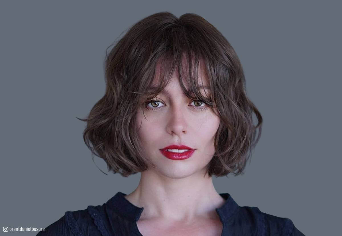 Image of Wispy bangs with a bob short hair with side bangs