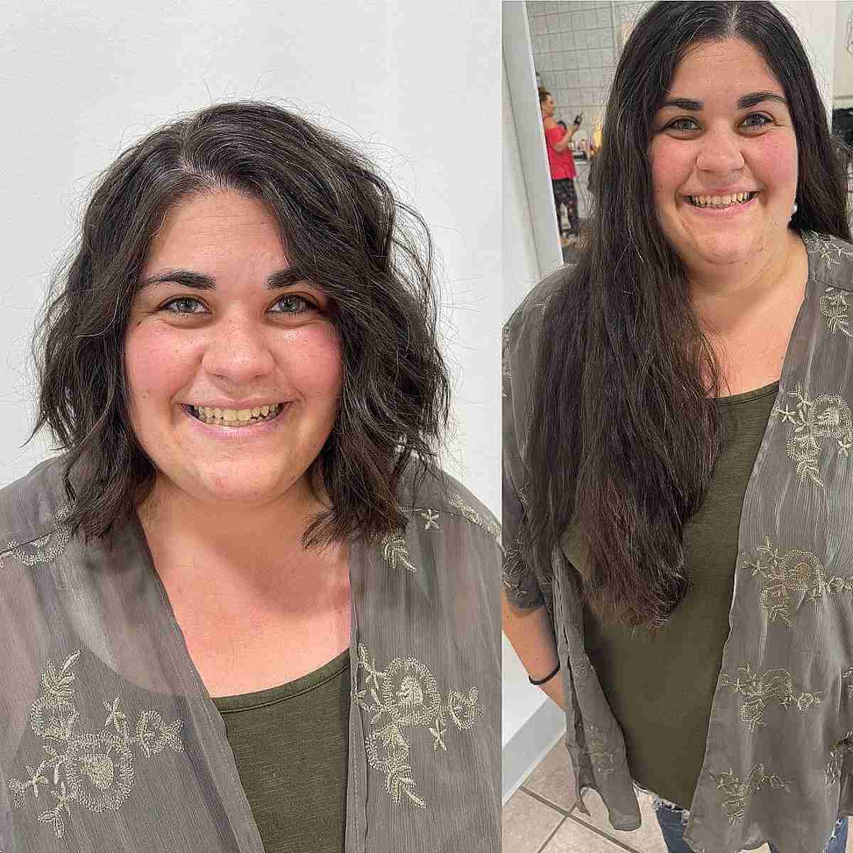 Wispy Brunette Lob with a Side Part for Round Faces